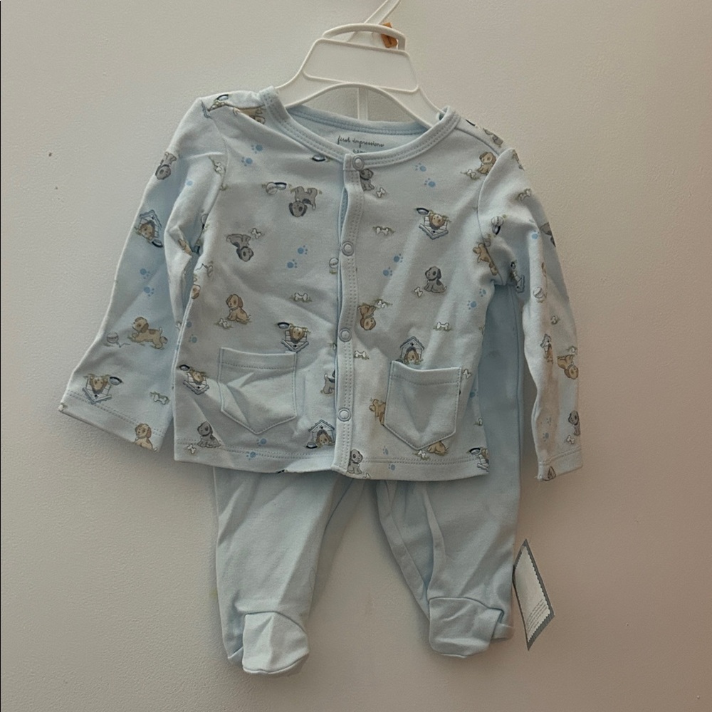 First Impressions Light Blue Pajama Set with Animal Design